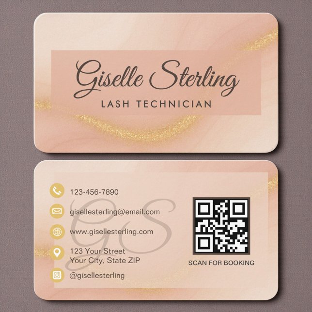 Lash Technician Neutral Beige Gold QR Code Visitkort (Skapare uppladdad)