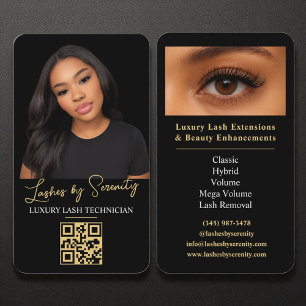 Lash Technician QR Code Black Guld Luxury Beauty Visitkort