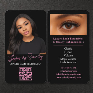 Lash Technician QR Code Luxury Black Rosa Beauty Visitkort