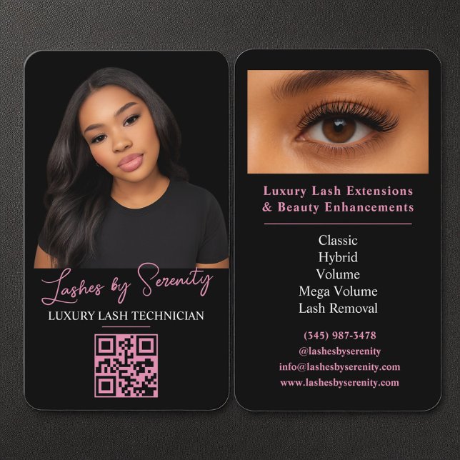 Lash Technician QR Code Luxury Black Rosa Beauty Visitkort (Skapare uppladdad)