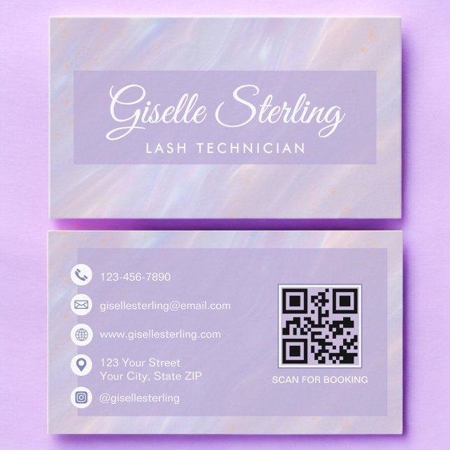 Lash Technician QR-kod Pastel Opal Holografik Visitkort (Skapare uppladdad)