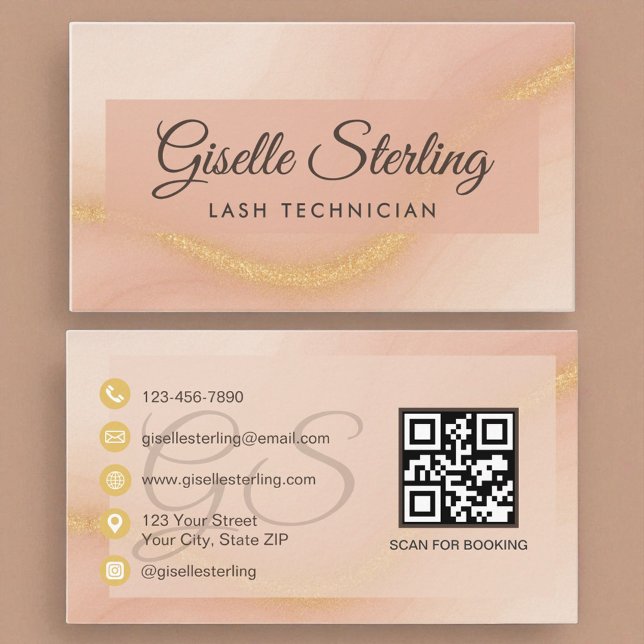 Lash Technician Watercolor Guld Monogram QR-kod Visitkort (Skapare uppladdad)