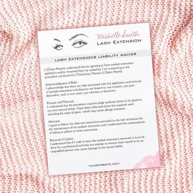 Lash-tillägg Minimalist Rosa Liability Waiver Reklamblad (Skapare uppladdad)