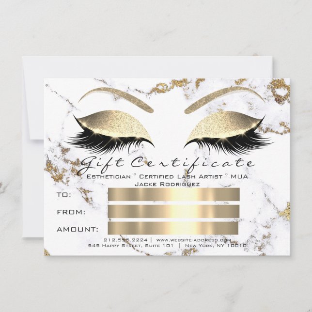 Lash White Guld Marble Makeup Certificate Gift1 Inbjudningar (Framsida)