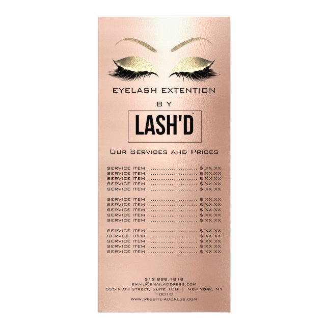 LashD Pris List Extension Guld  LOGOTYP Reklamkort (Baksidan)