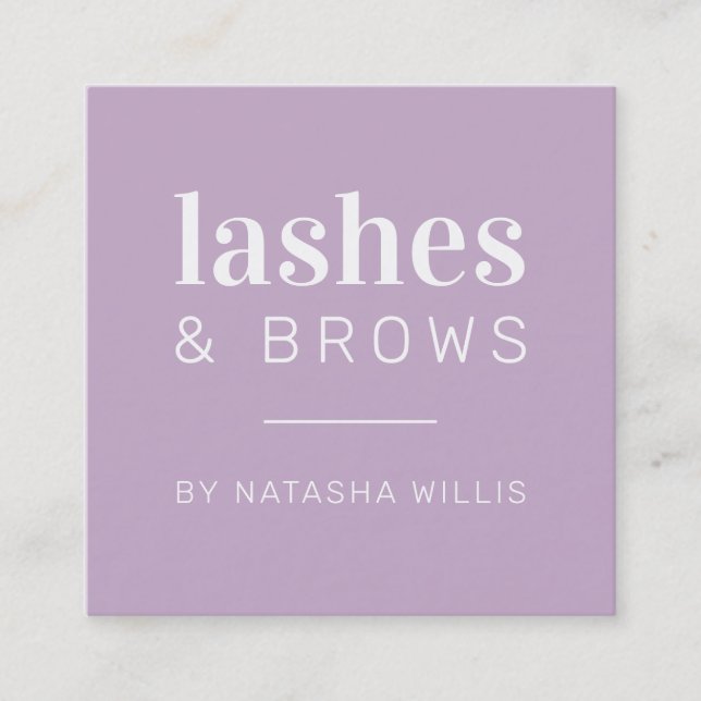 LASHES & BROWS modern minimalistisk lila svart Fyrkantigt Visitkort (Framsida)