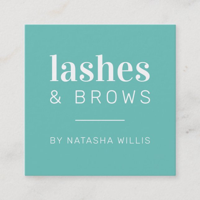 LASHES & BROWS modern minimalistisk mint-grönt sva Fyrkantigt Visitkort (Framsida)