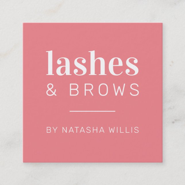 LASHES & BROWS modern minimalistisk rosa av korall Fyrkantigt Visitkort (Framsida)