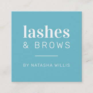 LASHES & BROWS moderna minimalistiskt turkosblått Fyrkantigt Visitkort