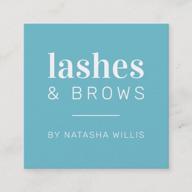 LASHES & BROWS moderna minimalistiskt turkosblått Fyrkantigt Visitkort (Framsida)