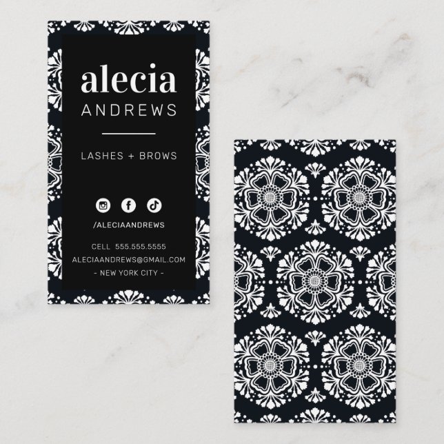 LASHES & BROWS snyggt vintage, svart vitt Visitkort (Fram/baksida)