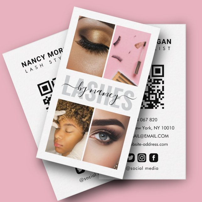 Lashes Calligraphy Script Foto Collage Qr Code  Visitkort (Skapare uppladdad)