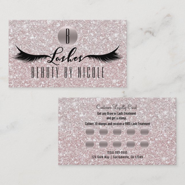 LASHES Eyelash Glitter Customer Loyalty Card Lojalitetskort (Fram/baksida)