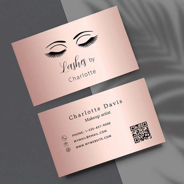 Lashes makeup artist rose gold QR code Visitkort (Skapare uppladdad)