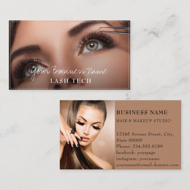 Lashes Makeup Nail Tech Aesthetic Modern Visitkort (Fram/baksida)