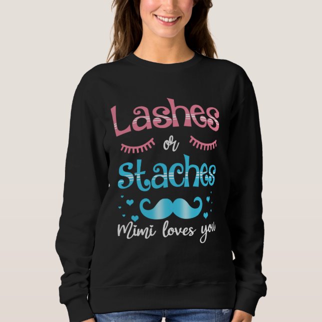 Lashes Or Staches Mimi Loves You Gender Reveal T Shirt (Framsida)