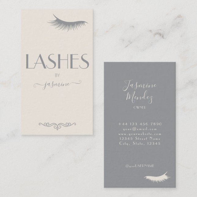 Lashes Tech Beige Minimalistisk Kräm Salong Visitkort (Fram/baksida)