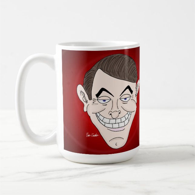 läskig affärsman med pengaröron kaffemugg (Vänster)