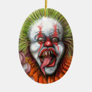 läskig clown julgransprydnad keramik