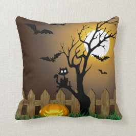 Läskig Halloween trädgårds- plats Kudde