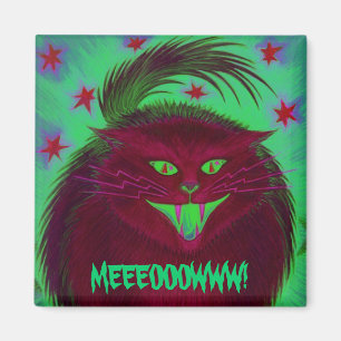 Läskig katt röda "MEEEOOOWWW!", kylmagnet Magnet