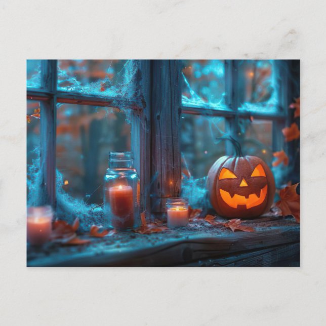 läskig pumpa Halloween välkomstkort Vykort (Framsida)