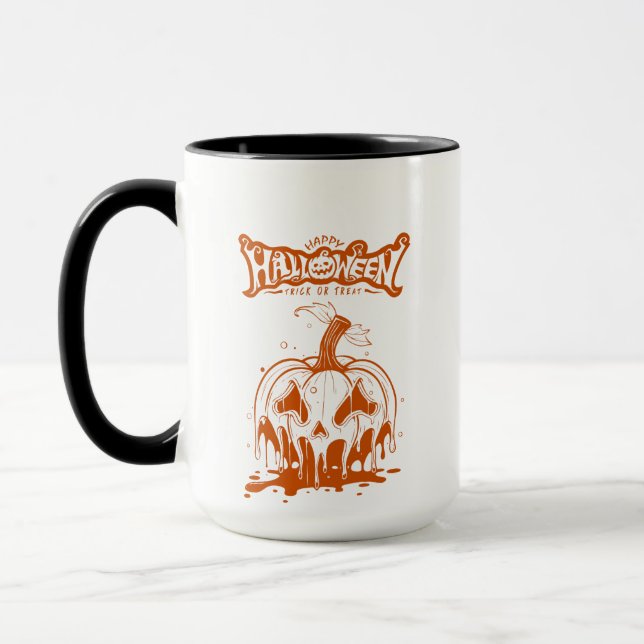 läskig pumpa Halloween vit orange Mugg (Vänster)