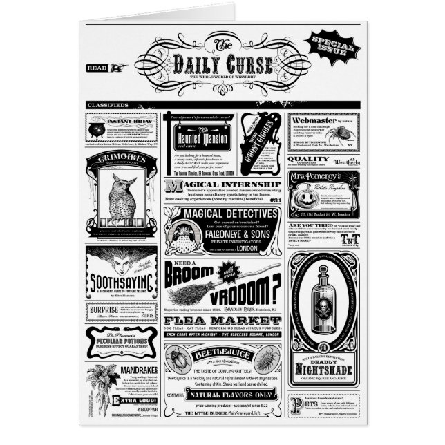 läskig tidning hälsningskort (Framsidan)