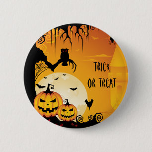 Läskiga Halloween pumpor och fullmåne Knapp