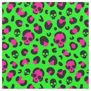 läskigt halloween leopard skalle rosa grönt punk tyg