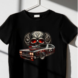 läskröd Skull med bil T-Shirt