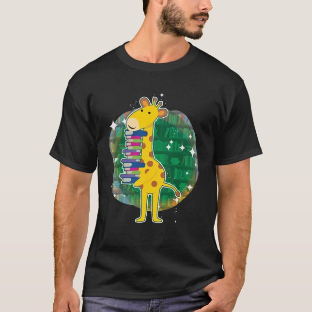 Läsläsare för Giraffe Bok Bokar T Shirt (Framsida)
