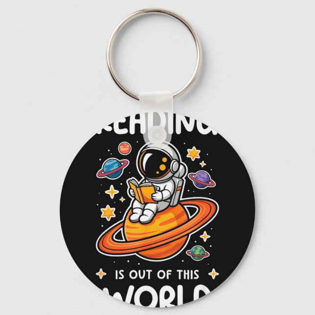 Läsning är en rymdsk astronaut rymdbok nyckelring (Framsida)