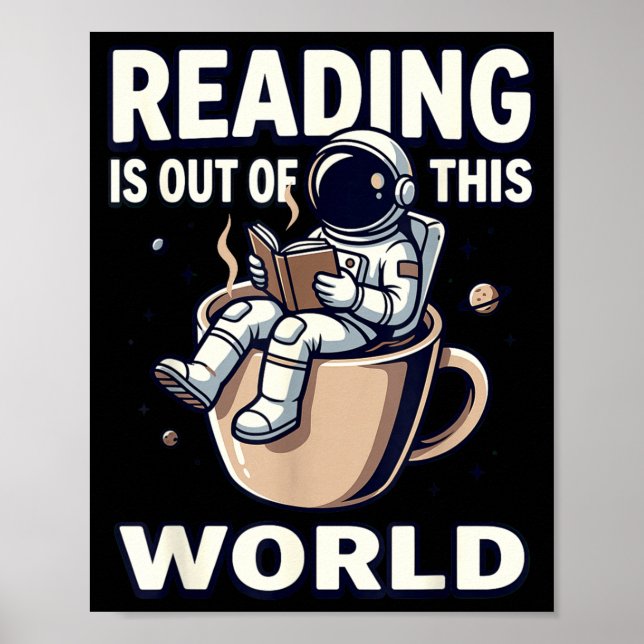 Läsning är en utomjordisk astronautkaffebok poster (Framsidan)
