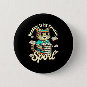 Läsning är favorit sport märke rolig katt älskare knapp