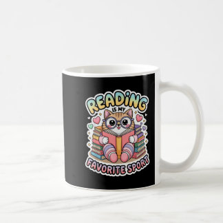 Läsning är favoritsport rolig katt bokälskare kaffemugg