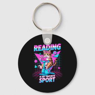 Läsning är favoritsport rolig katt bokälskare nyckelring