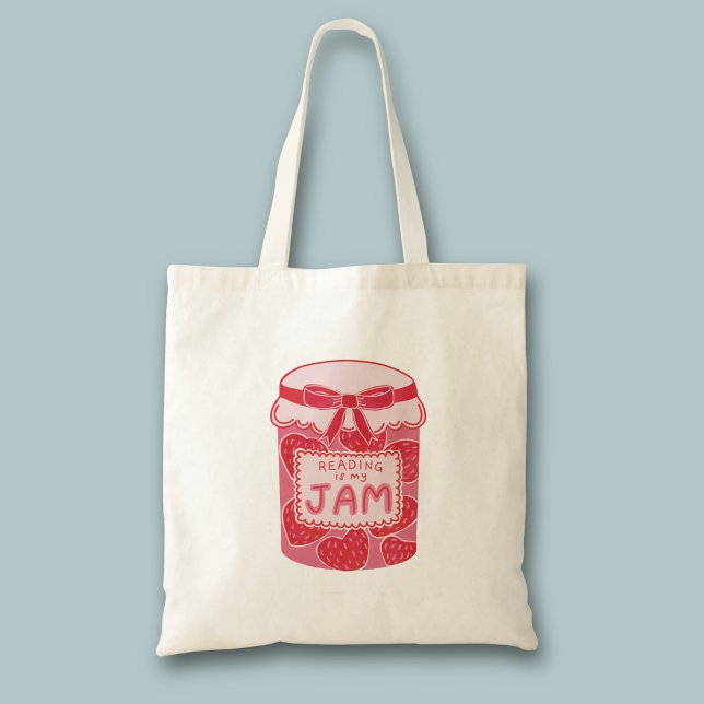 Läsning är min grej tygkasse (Reading is my jam book themed tote bag)