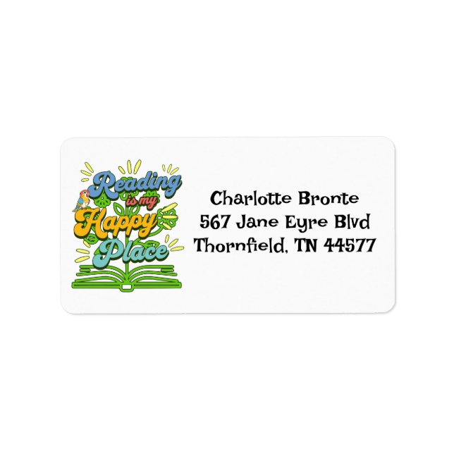 Läsning är min lyckliga plats Färgglada adressetik Adressetikett (Framsidan)