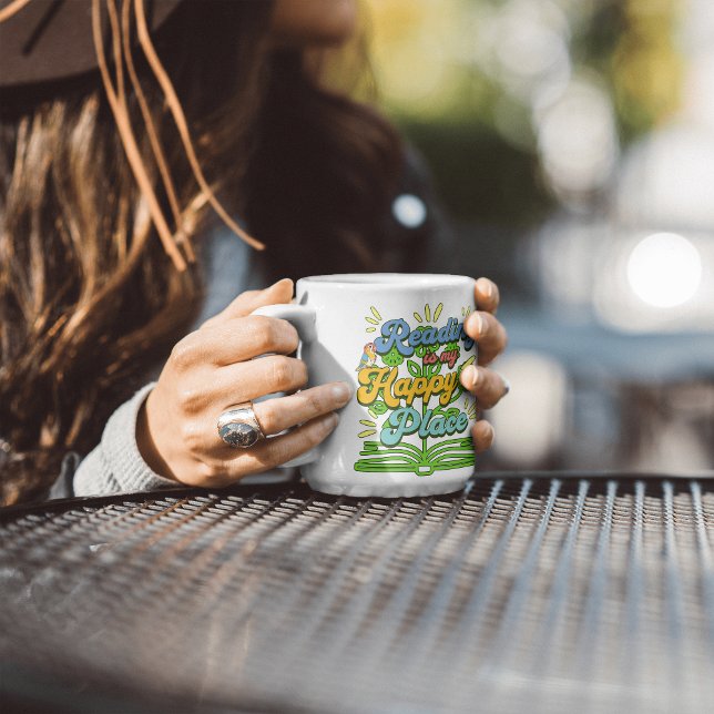 Läsning är min lyckliga plats Färgrik  Kaffemugg (Skapare uppladdad)