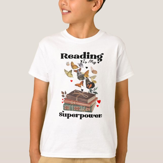 Läsning är min supermakt t shirt (Framsida)