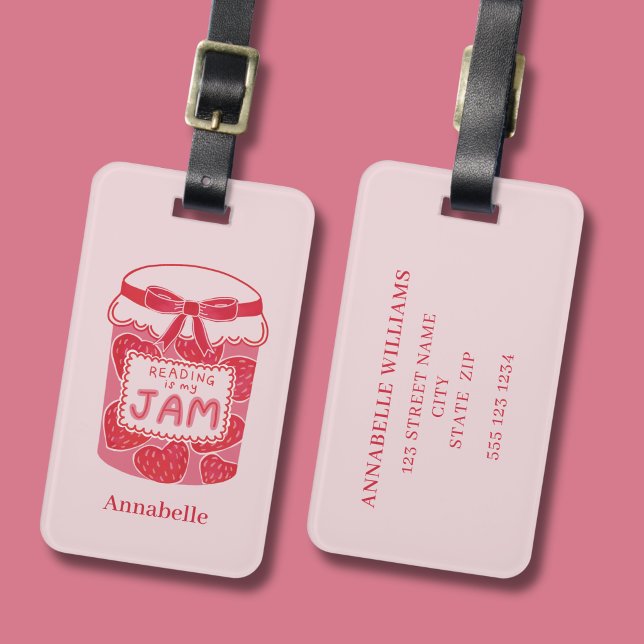 Läsning är min sylt bokälskare bagagebricka (Reading is my Jam Nookish themed luggage tag)