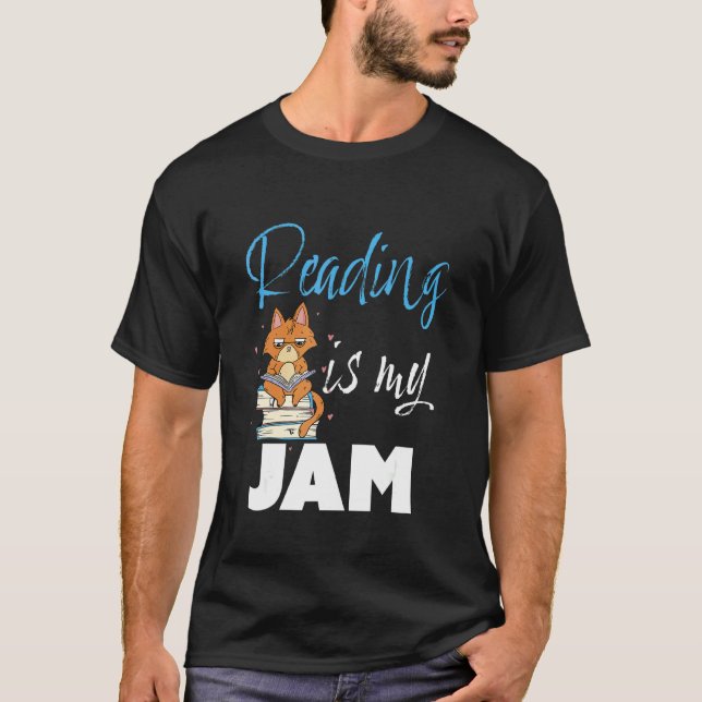 Läsning är sylt  Katt  Läs Lärare T Shirt (Framsida)
