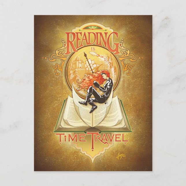 Läsning är tidsresa vykort (Framsida)