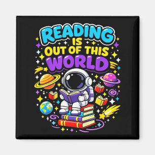 Läsning är utanför denna värld rymd astronaut böck magnet