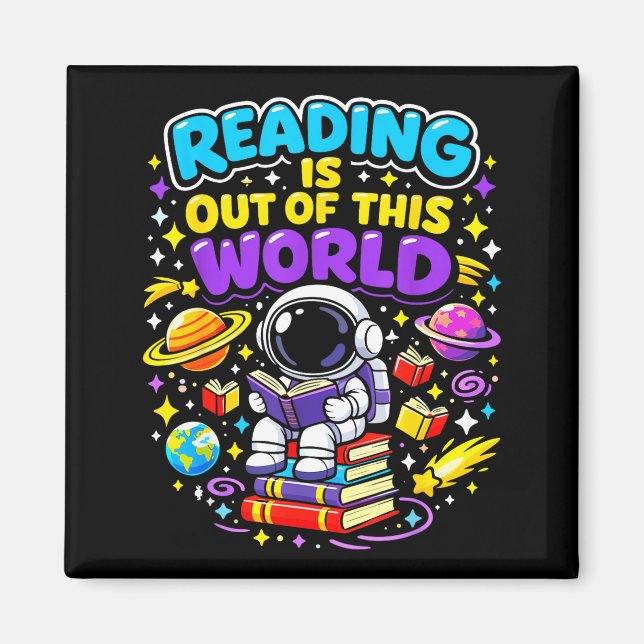 Läsning är utanför denna värld rymd astronaut böck magnet (Framsidan)