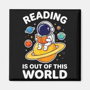 Läsning är utanför denna värld rymd astronaut bok magnet