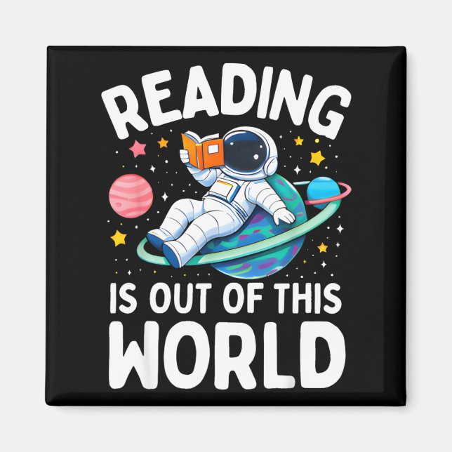 Läsning är utanför denna värld rymdastronaut magnet (Framsidan)