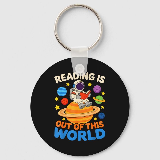 Läsning är utanför denna världen astronaut läsning nyckelring (Framsida)