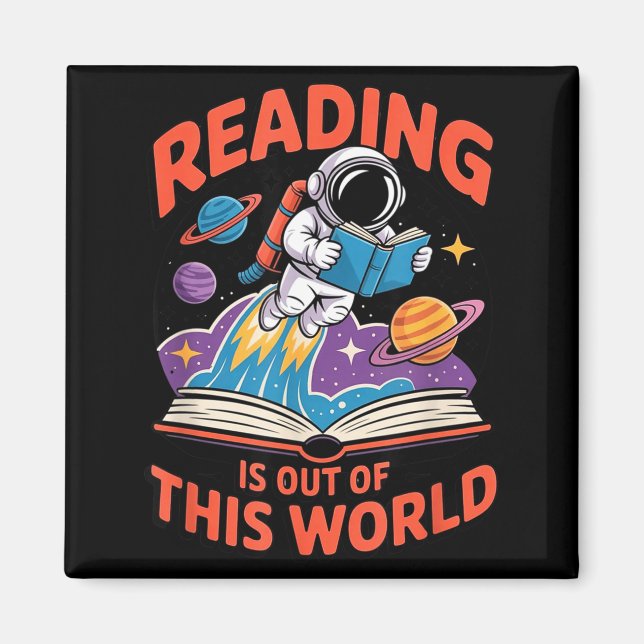 Läsning är utanför denna världen astronaut rymdbok magnet (Framsidan)